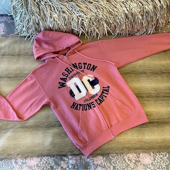 WASHINGTON DC National Capital Zip Up Hoodie Kangaroo Pocket Pink Sweatshirt S - Picture 1 of 10